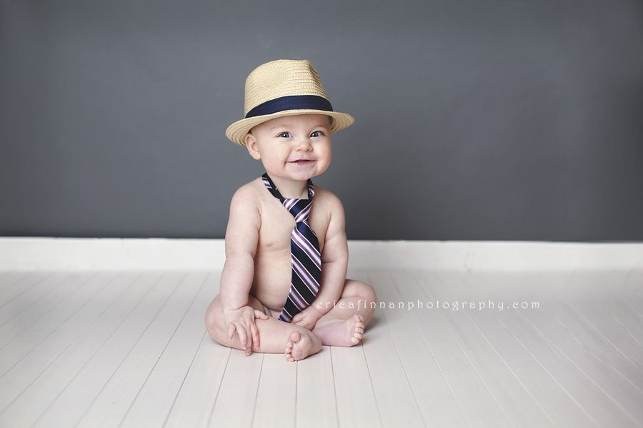 6 month old boy in hat and tie