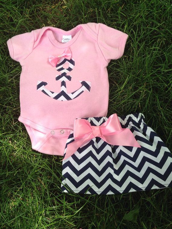 Anchor pink and navy chevron skirt and shirt by BabyEmbellishments, $18.00