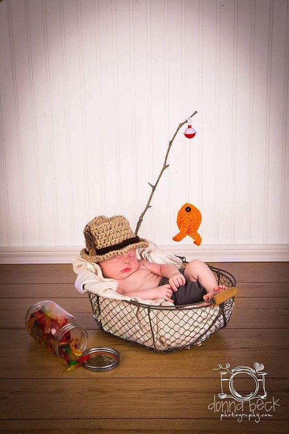 Baby Boy Fishing Hat & Fish SET Newborn 0 3m 6m by NitaMaesGarden