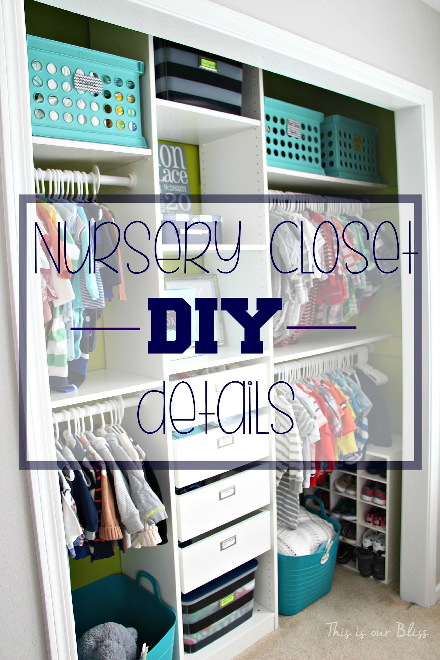Baby boy nursery closet – DIY nursery closet details  – navy green gray – This is our Bliss