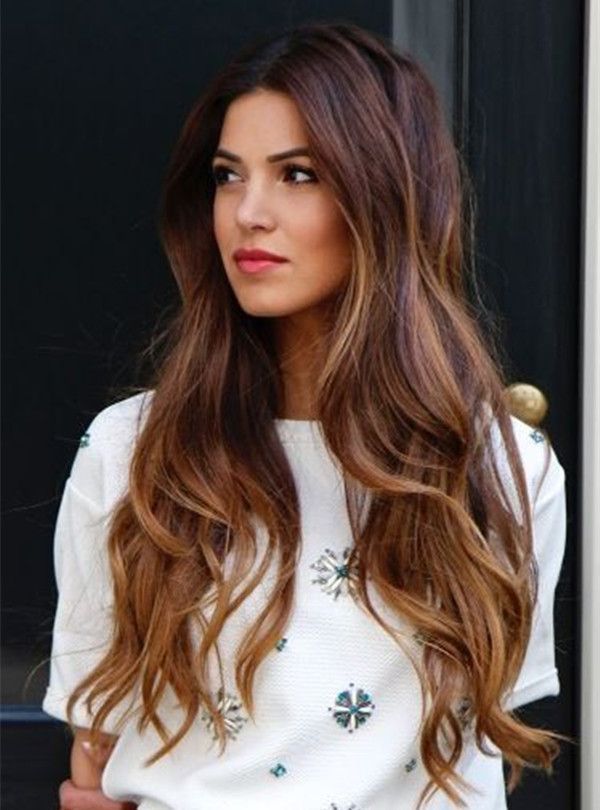 Brown ombre & balayage hairstyle, long wavy hair with highlight