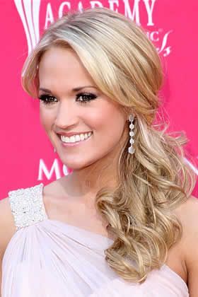 carrie underwood side pony. Perfect for bridesmaids! But have the hair on the other shoulder.