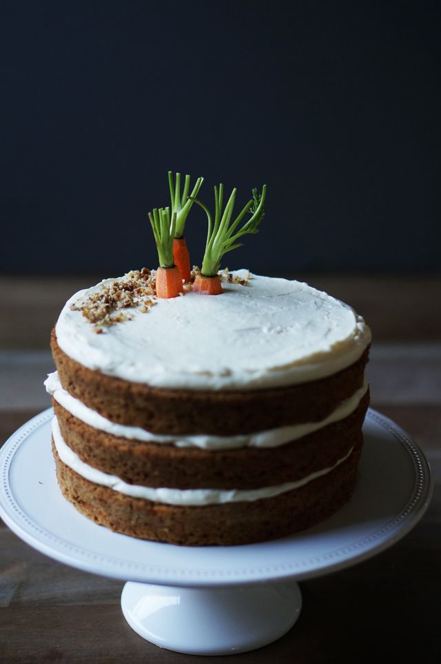 Carrot Cake with Ginger Cream Cheese Frosting – Love the carrots sticking out of the ‘proverbial’ ground instead flat on top.