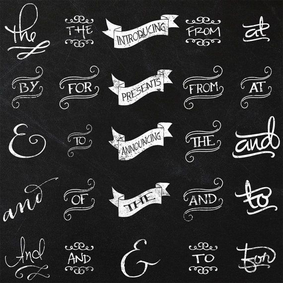 Chalkboard Typography – Instant Download – 50 Transparent PNG Files plus EPS Vector file – Catch Phrases – Connecting Words