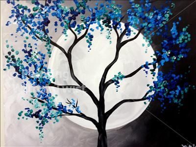 Coffee & Canvas – Blue-Green Moon – Tampa, FL Painting Class – Painting with a Twist