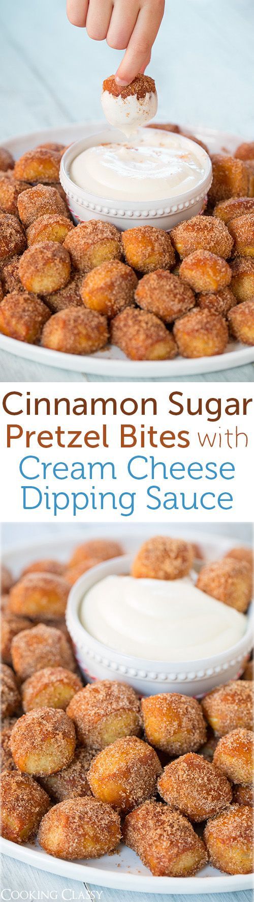 Copycat Auntie Anne’s Cinnamon Sugar Pretzel Bites with Cream Cheese Dipping Sauce – I used to always get Auntie Anne’s pretzel