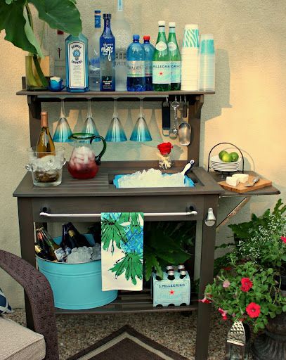Cost Plus World Market Potting Bench turned Outdoor Bar- By Cyndy with The Creative Exchange