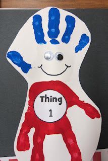 Cute art project for Dr. Suess’s birthday. Keep in mind to not paint the middle finger on the body part.