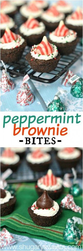 Dark Chocolate Brownies with Peppermint Frosting and Peppermint Kisses