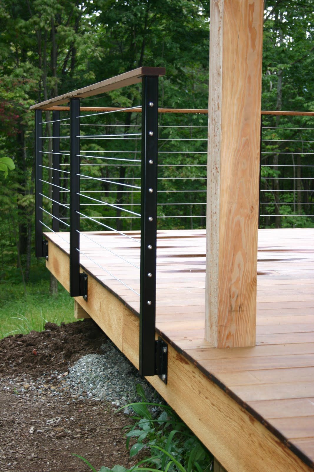 Deck Railing, steel posts and cable, wood top