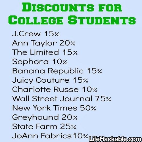 Discounts for college students (make sure you have your college ID)