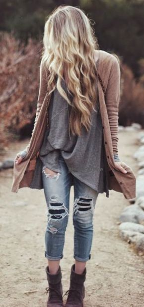 Distressed Denim and a Cozy Cardigan