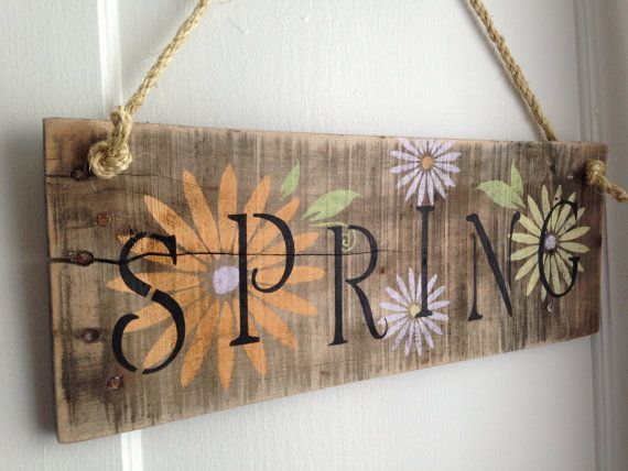 Distressed Natural Rustic Spring Hanging Sign by JMPalletDesign, $25.00