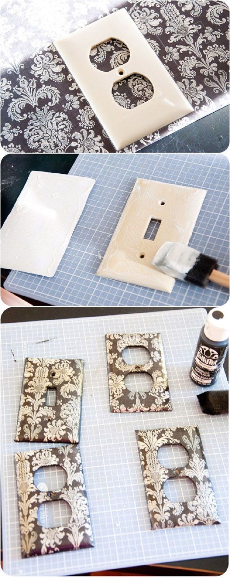DIY switch plate covers wrapped in scrapbook paper could really make a big impact with very little effort or expense
