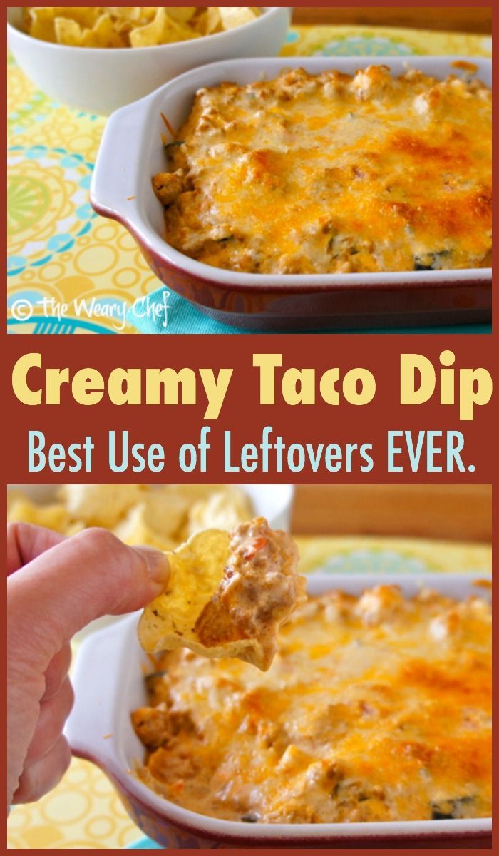 Double the meat the next time you have taco night so you’ll be sure to have leftovers for the creamy Mexican dip!