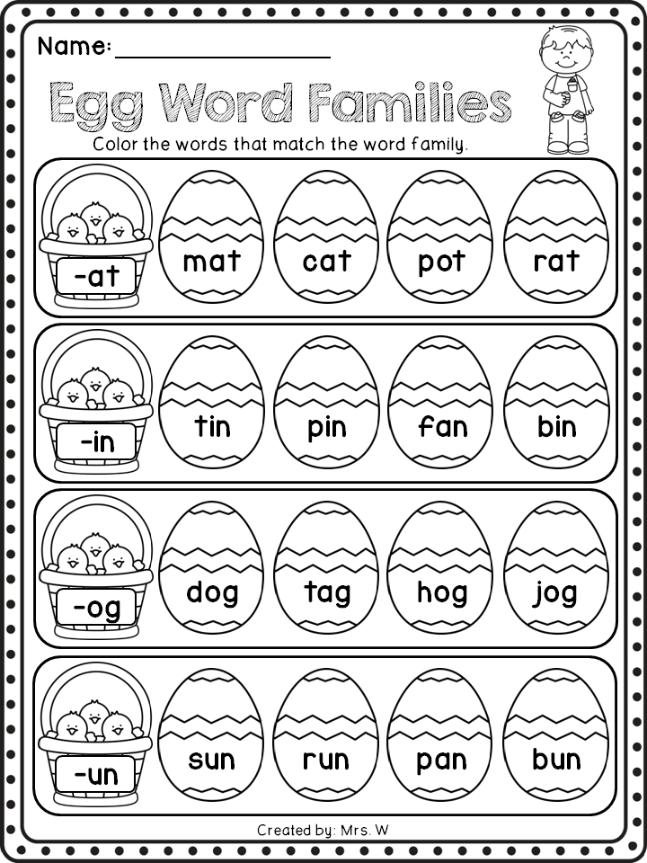 Easter Literacy and Math Printables – Kindergarten – Easter Egg Word Families