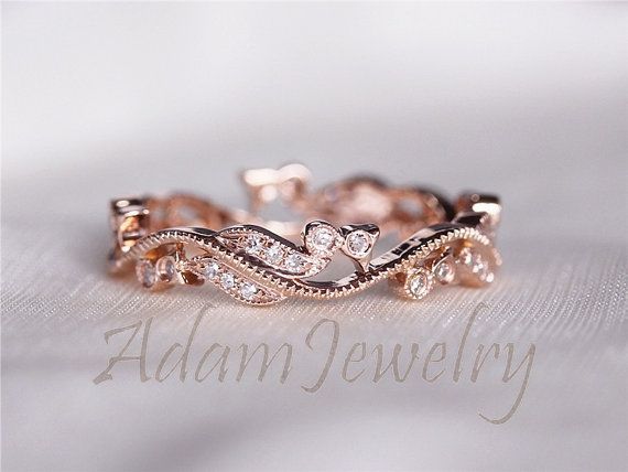 Fancy Solid 14K Rose Gold Wedding Band Full Eternity Women’s Diamonds Engagement Ring/ Promise Ring/ Anniversary Ring