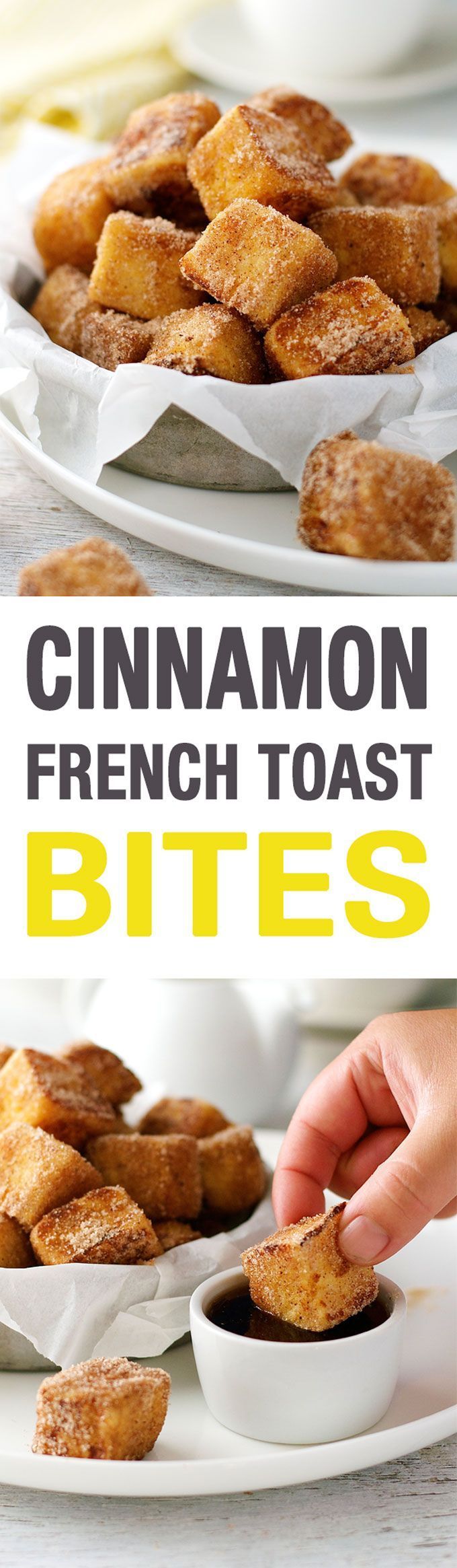 French Toast Bites – fun to make, you kind of “sauté” them! And fun to eat – they taste like cinnamon doughnuts!