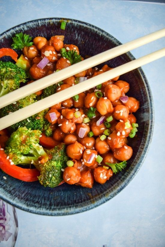 General Tso’s chickpeas – a veganized spin on the classic Chinese-American restaurant dish.