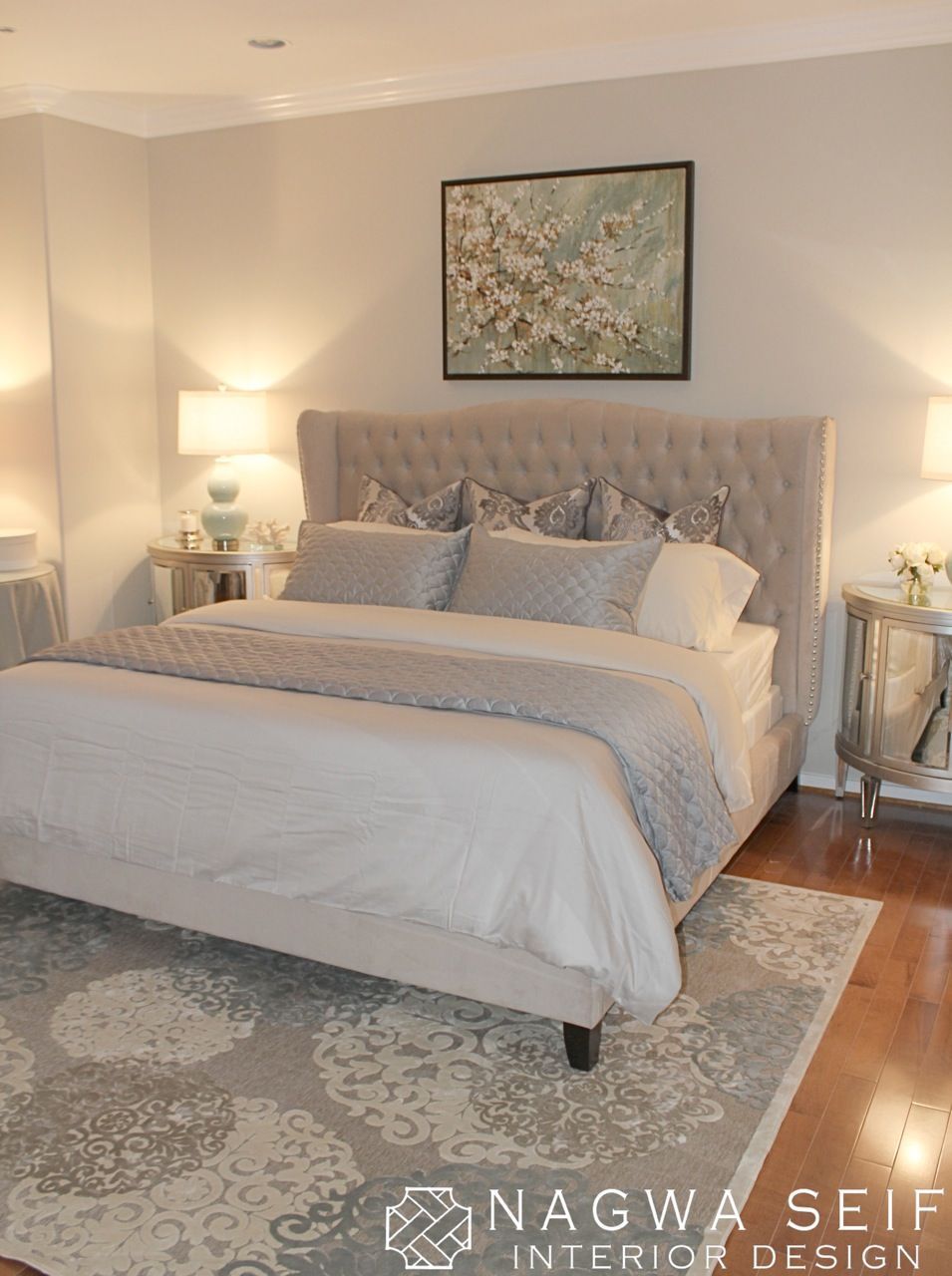 Glamorous Master: The beautiful tufted Jameson Bed in Bella Pearl from Zgallerie.