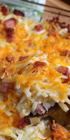 Hashbrown Casserole with Ham ~ This easy to make casserole can be made ahead, only takes minutes to put together, and it’s a