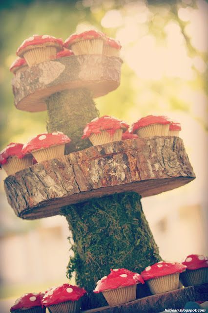 how sweet is this! Woodland Themed party, mushrooms, toad stools, nature, moss