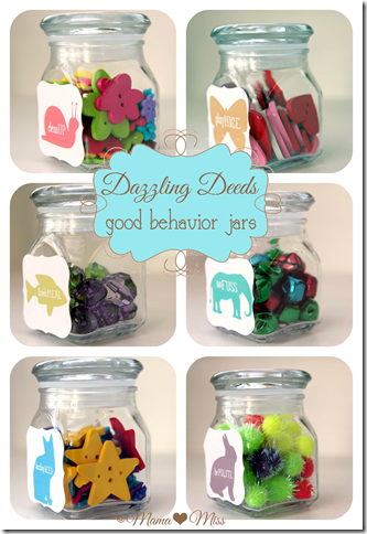 I’m a huge fan of the behavior jar to reward good behavior. Dazzling Deeds – good behavior jars {mama♥miss} ©2012
