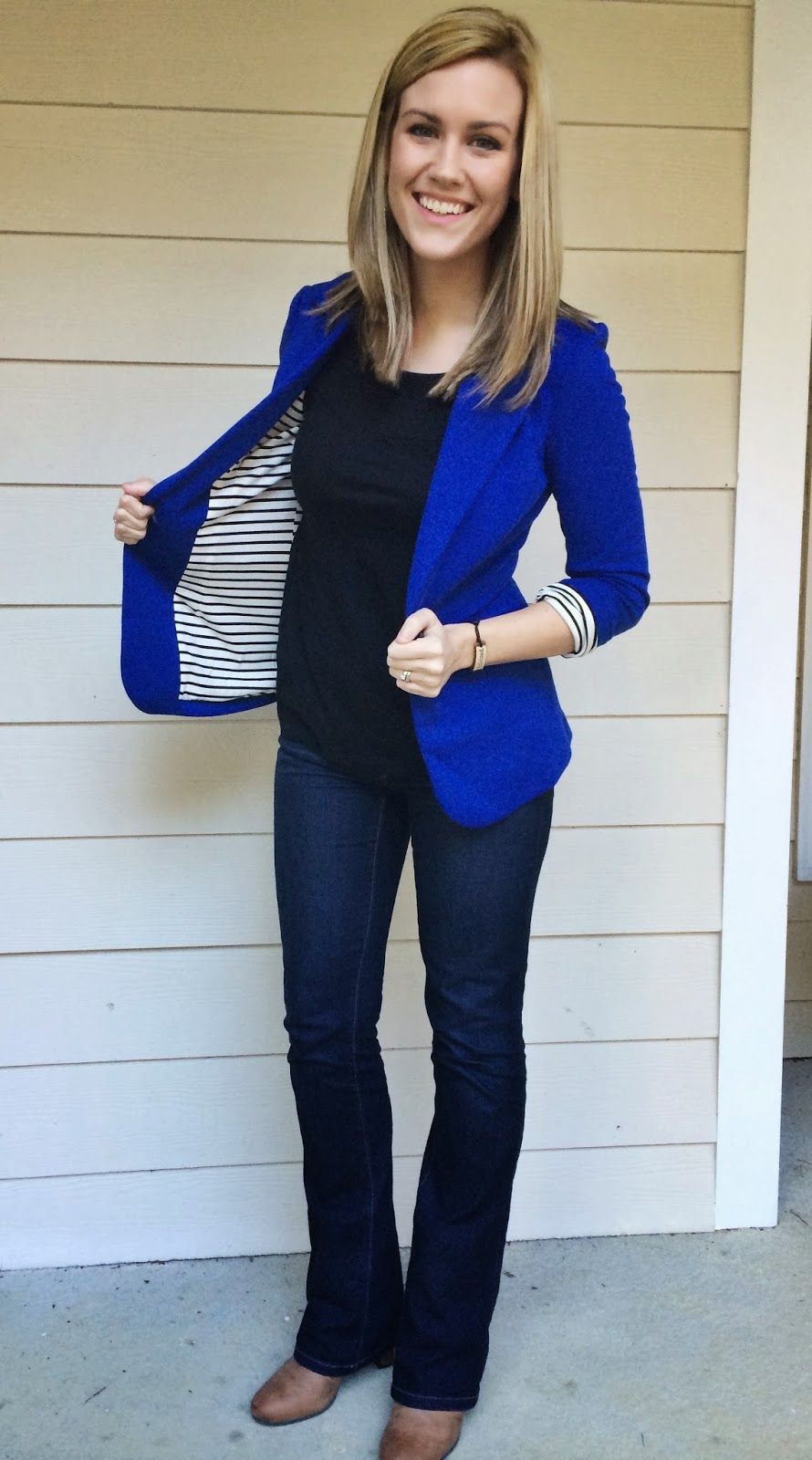 Like this blazer – awesome color and fun. Also LOVE the boot cut jeans (although I’m nowhere near that skinny.