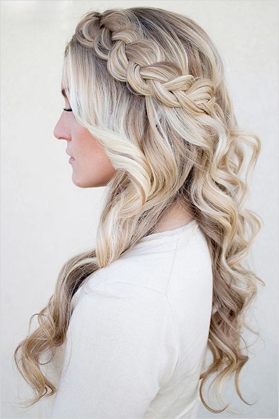 long braided wedding hair with loose curls