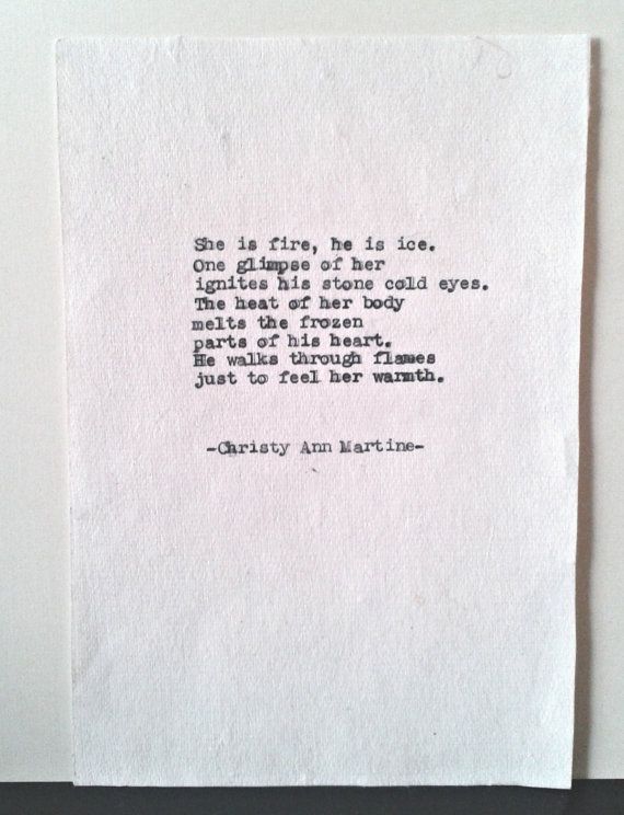 Love Poetry She Is Fire Poem Romantic Gift typed onto cotton paper by Christy Ann Martine