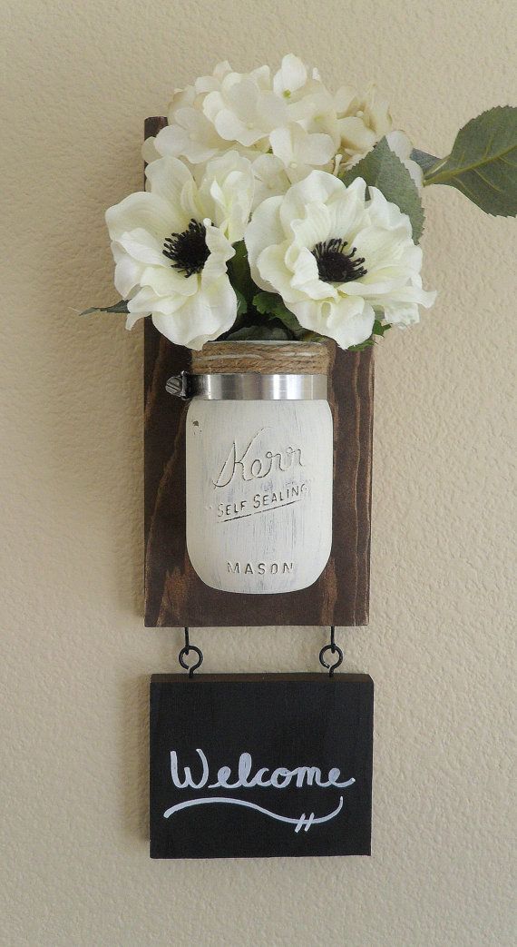 Mason Jar Wood Wall Hanging, Hand Painted, Distressed, Home Decor, Wall Decor, Rustic, Shabby Chic, Vase, Country Chic, Cottage