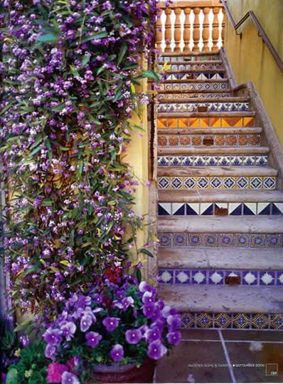 Mexican tile staircase via Tierra y Fuego Artistic Handcrafted Tile.