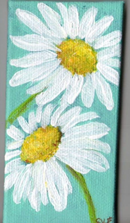 Minty Home Decor White Shasta Daisy Painting on Aqua Original on by SharonFosterArt, $18.00 #mintyhomedecor