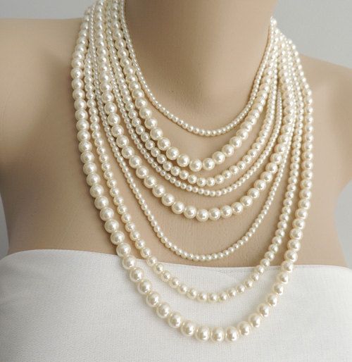 Multi Strand Pearl Necklace – Layer pearl necklace – Statement Necklace – pearl jewelry, chunky necklace, Style number  PN 04