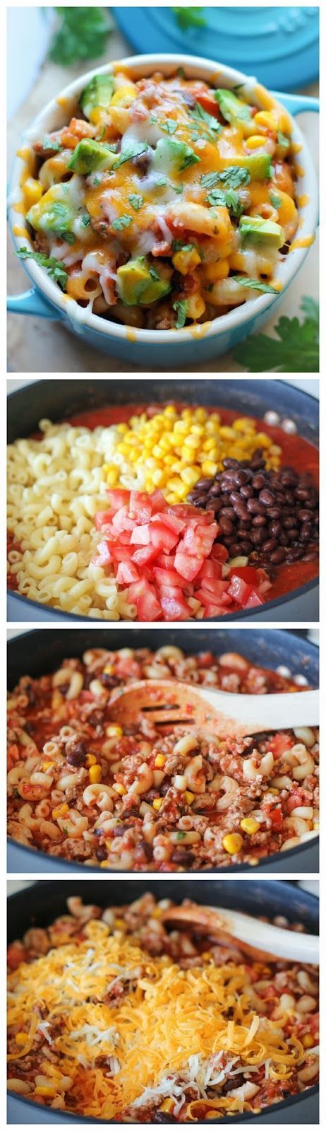 One Pot Mexican Skillet Pasta Recipe.       This looks so darn good can’t wait to put it in my mouth. Love Mexican and Tex-Mex