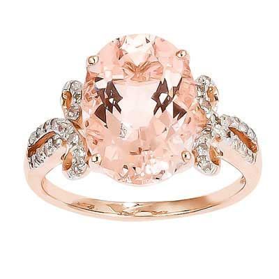 Oval Morganite and 1/8 CT. T.W. Diamond Ring in 14K Rose Gold – Size 7 – Zales