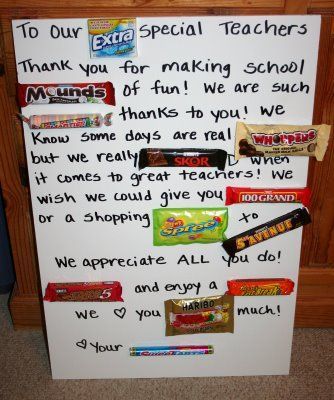 poster with some words replaced with real candy bars as a thank you for a teacher, or anyone really, just re-word it. I love this!