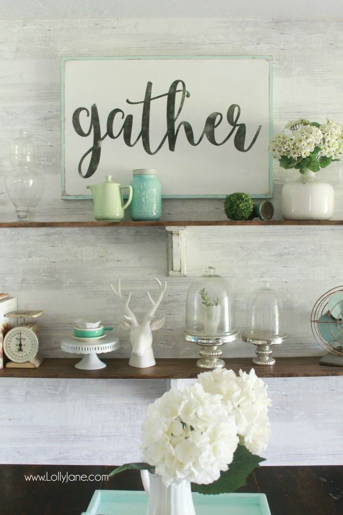 Pretty farmhouse dining room shelves, click through to see how easily the room came together. Step by step how to create this