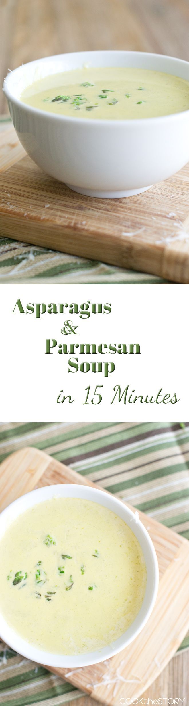 Quick and easy lunch or dinner recipe: Cream of Asparagus Soup with Parmesan and Garlic, made in 15 minutes