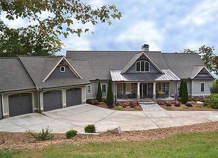 Rustic House Plan 29876RL with 2 beds on main and 3 more on the walkout basement level. 3 car garage.