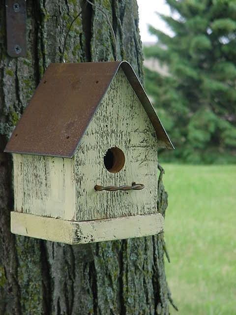 Rustic Yellow Birdhouse Cottage Beach French Country Simple and Sweet. $20.00, via Etsy.