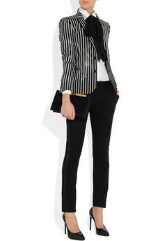 Saint Laurent Striped glossed rayure-effect blazer, with Saint laurent tie, shirt, pants, shoes and cluth. Perfection.