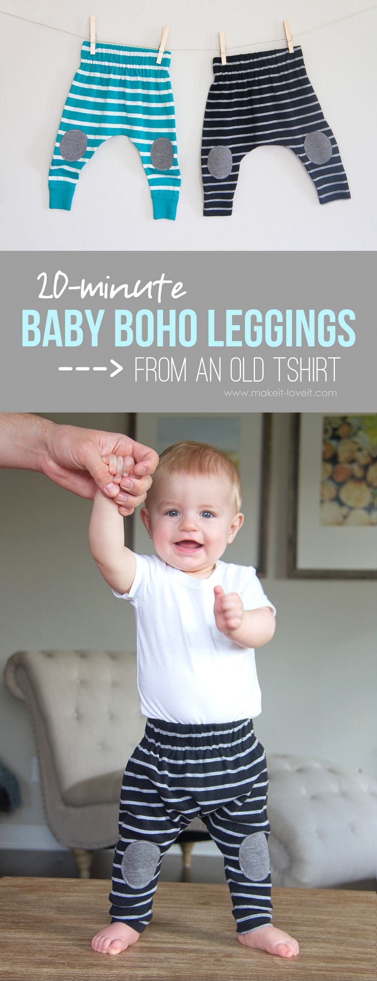 Simple 20-minute Baby Boho Leggings (…from an old Tshirt)!! | via Make It and Love It