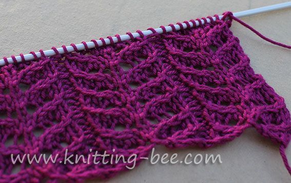 Simple lace stitch knitting pattern worked over four rows! Abbreviations: k = knit p = purl k2tog = knit 2 stitches together. ssk