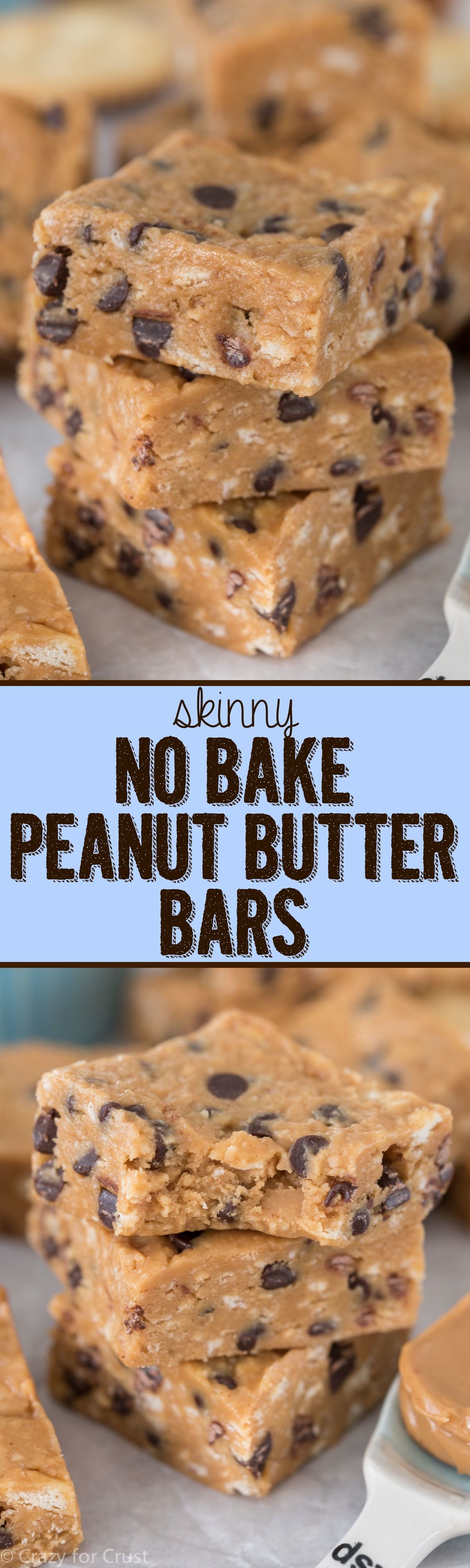 Skinny No Bake Peanut Butter Bars – this easy peanut butter bar recipe has way less calories and fat than the regular version and