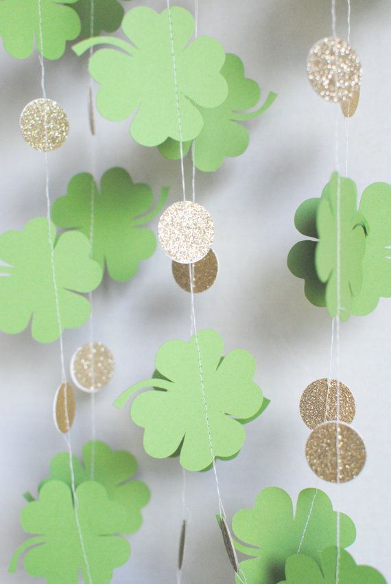 St. Patricks Day Shamrock Garland  Gold Paper by MPaperDesigns