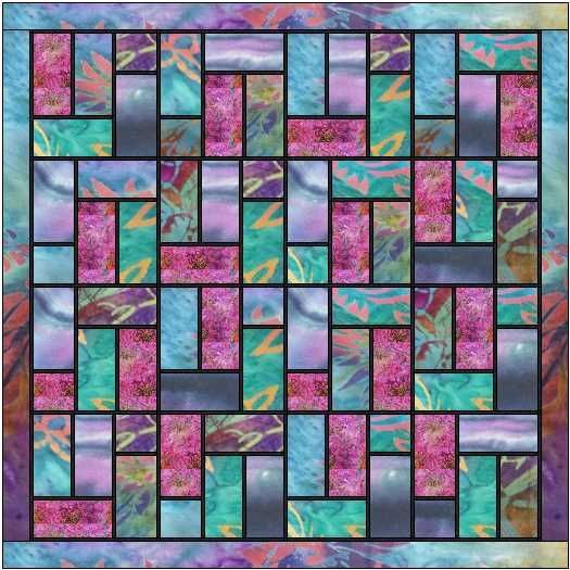 Stained glass quilt pattern using batiks -the black sashing really makes the fabrics zing. A simple method of adding 1/4″ sashing