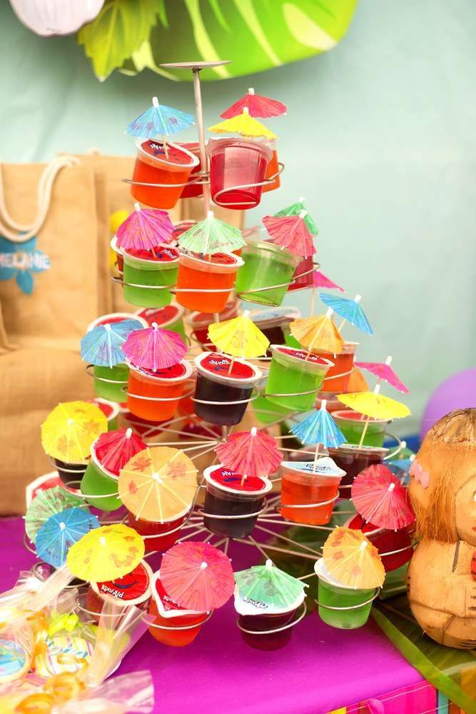 Such a great idea! Jello with mini umbrella pick in a cupcake stand! Awesome treat. Definetely will be on the list of to do for
