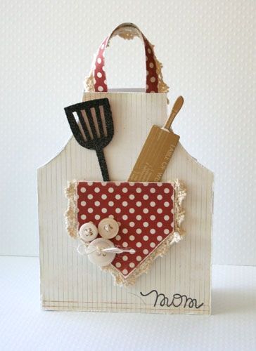 Sweet Apron Shaped Card…with paper kitchen utensils. Would be cute as an invitation to a BBQ!
