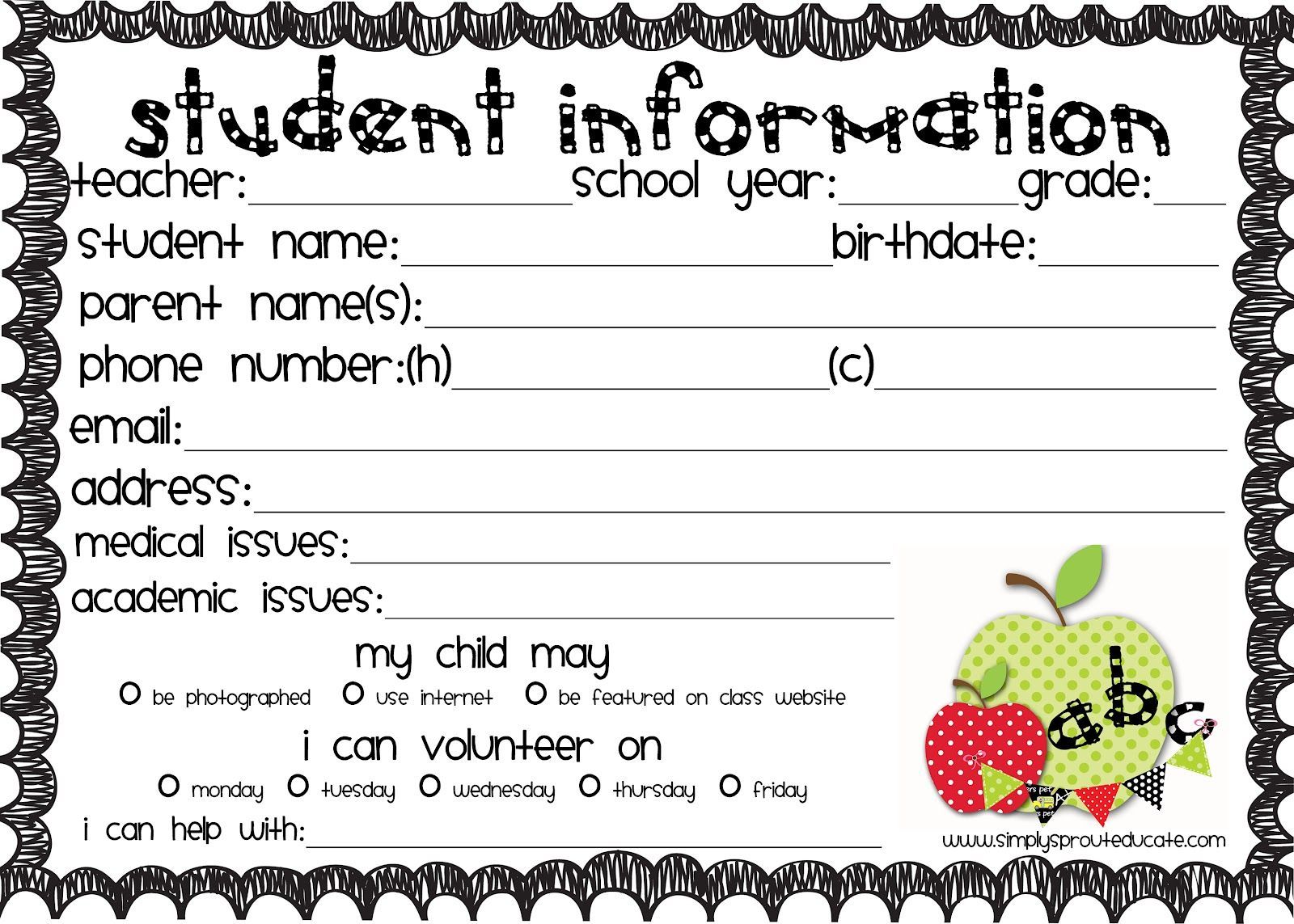 TEACHER TIP:  I like to laminate cards, hole punch and attach onto a metal ring. You can keep student information at your